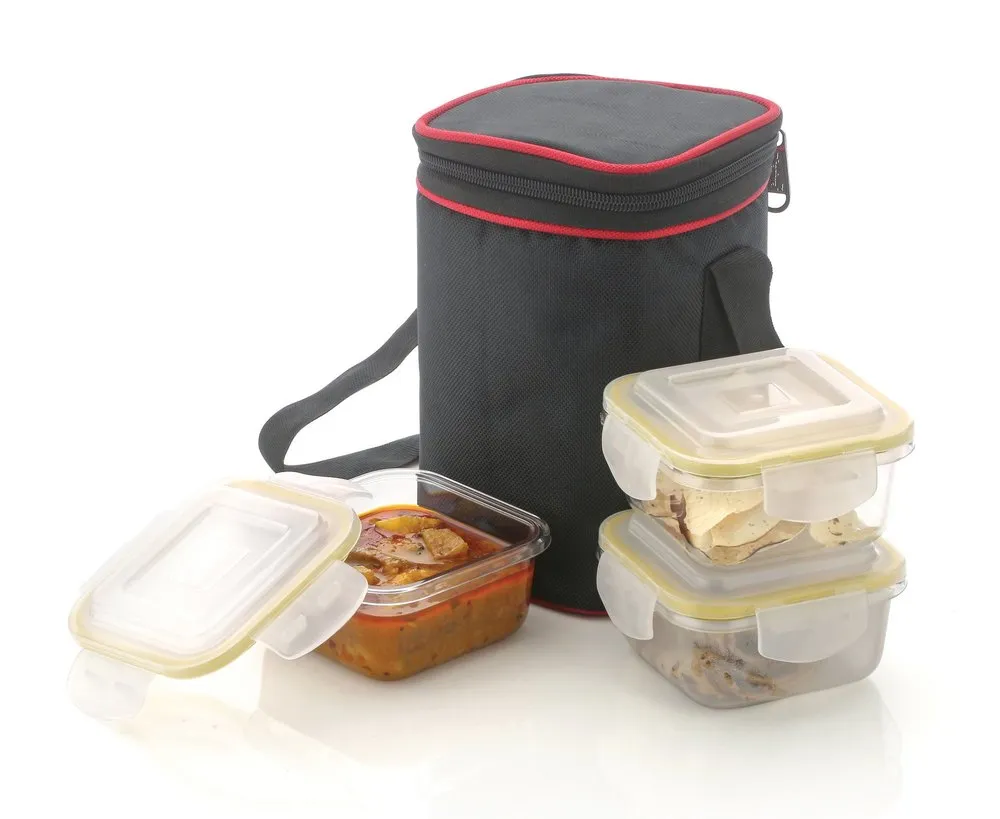 Polycarbonate Square Tiffin Boxes, Packaging Type: Single Pcs Box Packing, Capacity: 400 Ml Single Container 400x3