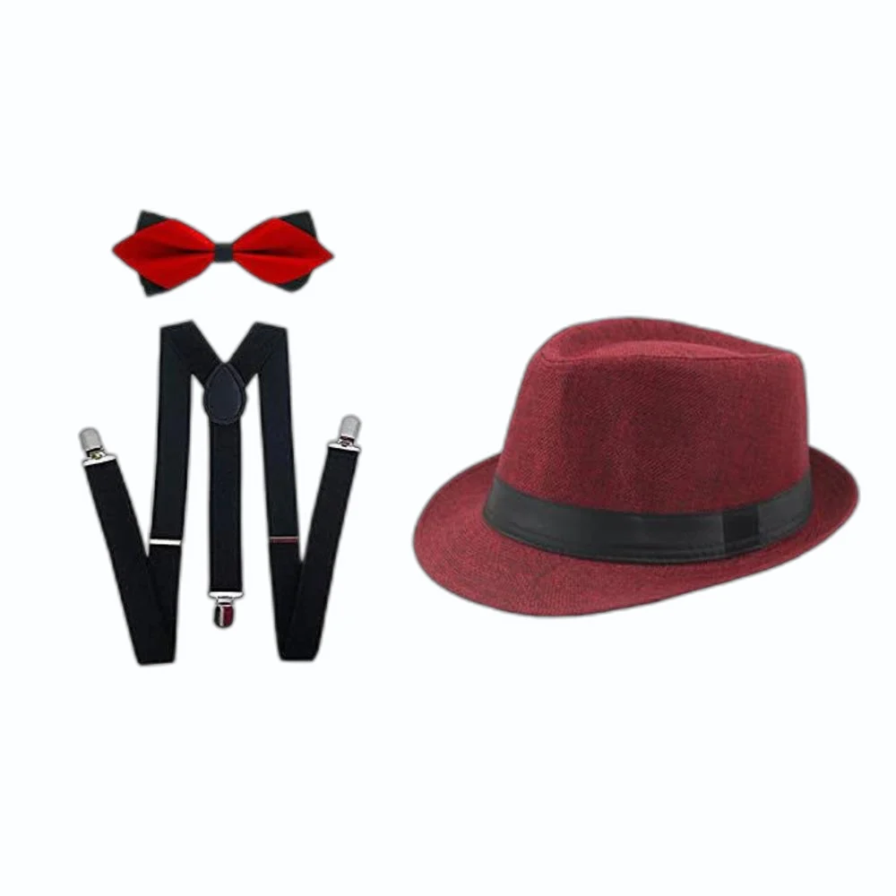 Synthetic Elastic Clothera Black Suspender Diamond Bow Tie Set