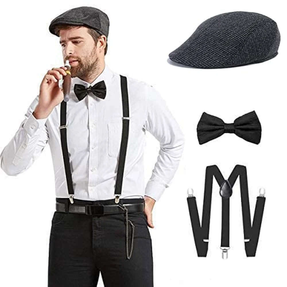 Elastic Clothera Black Suspender Bow Tie Set