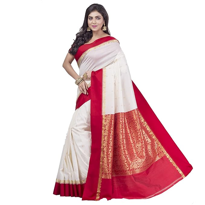 chanderi silk saree red and white