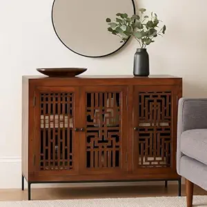 Soni Art Exports Brown Color Ittre Mango Wood Chops Sideboard With 2 Gate & 4 Drawer 71x20x32 inch