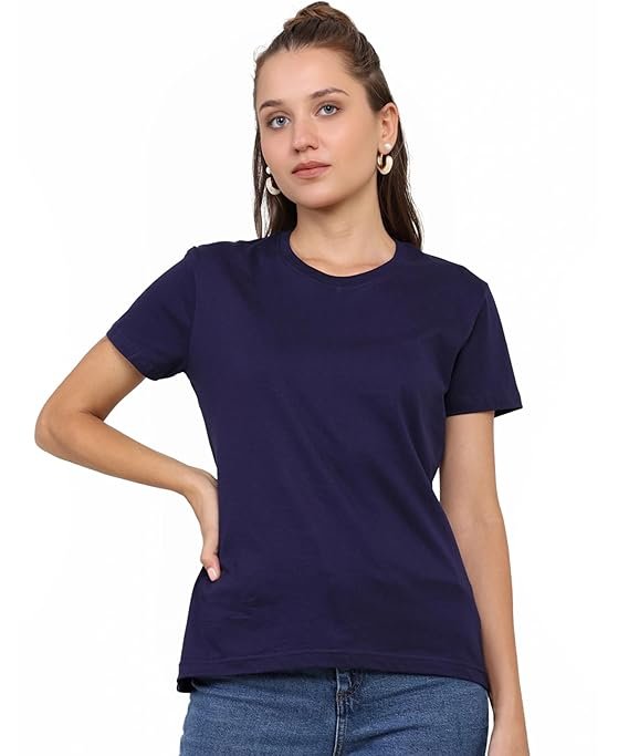 Ladies Navy Blue Plain Cotton Top