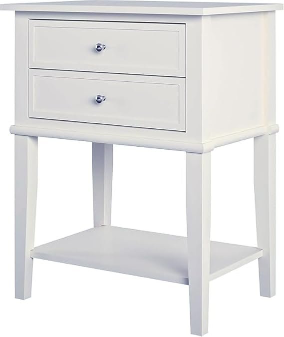 61 Cm Floral Distress White Engraved Solid Wood Night Stand