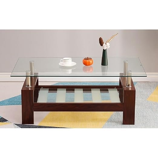 Railway Sleeper Wood Curved Toughened Glass Top Black Metal Coffee Table