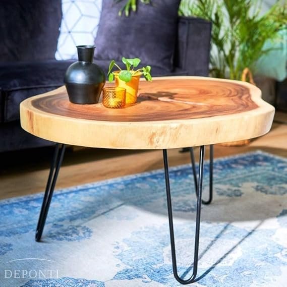 Pine Wood Block Metal Legs Coffee Table