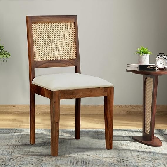 Woooden Dining Chair With Rattan Back And Solid Sheesham Wooden ND Art Export Jodhpur Furniture