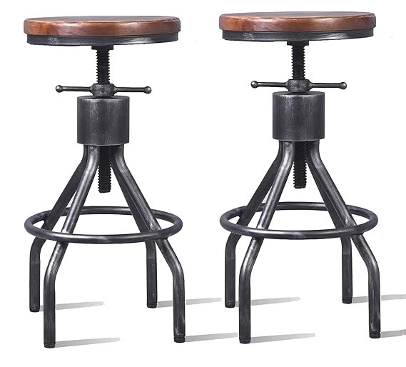Industrial Rod MS Iron Wooden Top Bar Stool