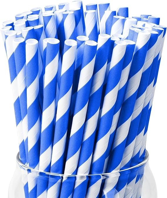 Striped Disposable Paper Straw, 8 inch