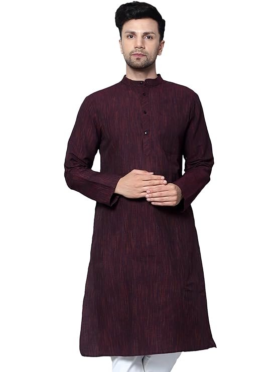 Solid Festive Wear Men Maroon Silk Cotton Kurta