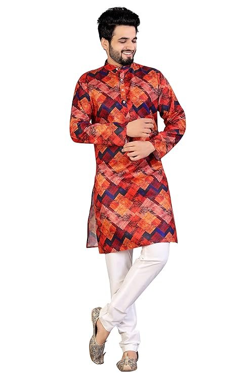 Printed Men Plain Magic Cotton Kurta Pajama Set