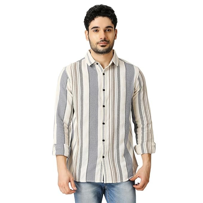 Stripes Pure Cotton Men Strip Shirts, Casual, Full Sleeves
