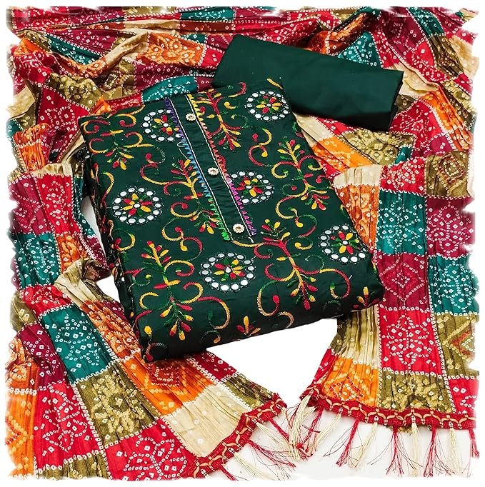 Ladies Green Cotton Printed Unstitched Salwar Suit