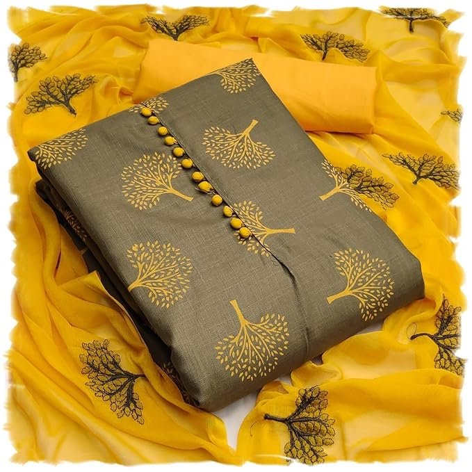 Ladies Dark Beige Cotton Printed Unstitched Salwar Suit
