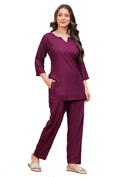 Plain Cotton Rayon Night Suits, Pant shirt