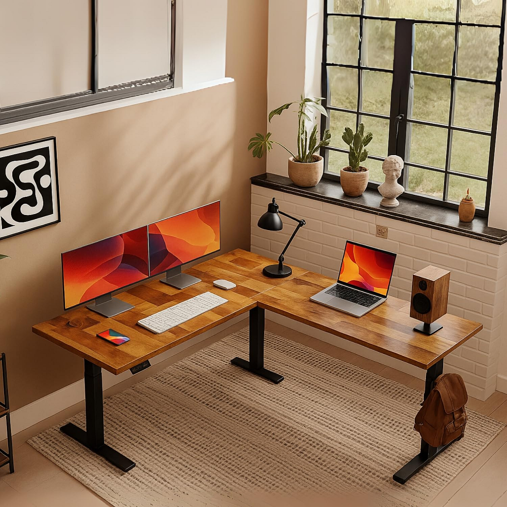 Identiqa Interiors L Shape Fancy Wooden Office Table