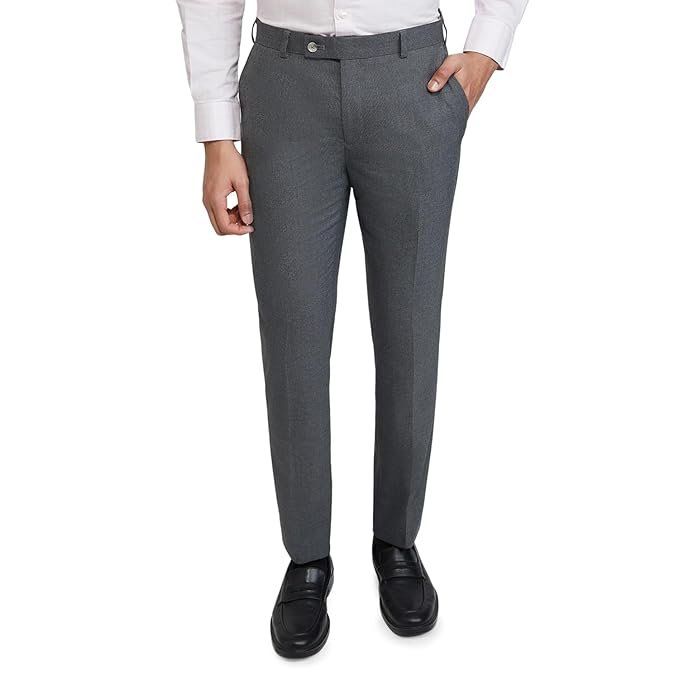 Men Formal Grey Polyester Trouser