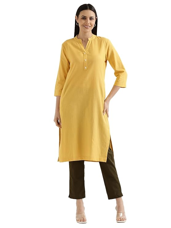 Ladies Yellow Plain Cotton Kurti
